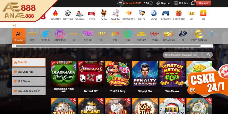 Các trò chơi phổ biến trong game bài AE888