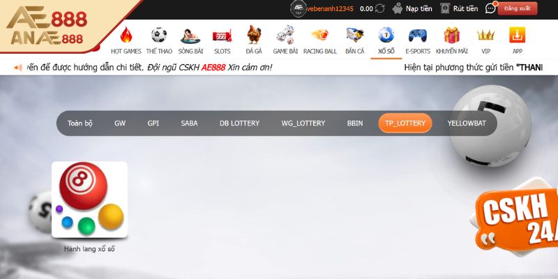 Sảnh Top Player tại xổ số AE888